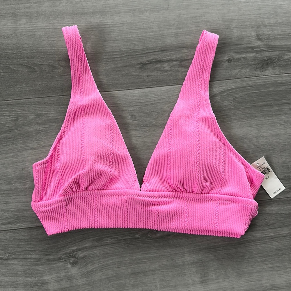 Aerie Women's Crinkle Longline Plunge Triangle Bikini Top Swimsuit S
